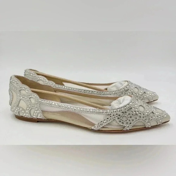 Badgley Mischka Women's Gigi Pointed Toe Jeweled Ivory Ballet Flats 7.5 - Picture 6 of 14